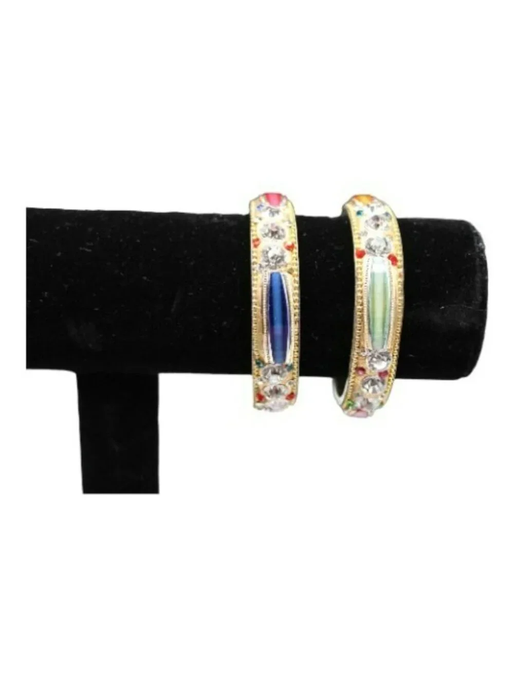 Bangle Bracelets Silver Faceted Clear Green Gold Red Rhinestones 2 1/4